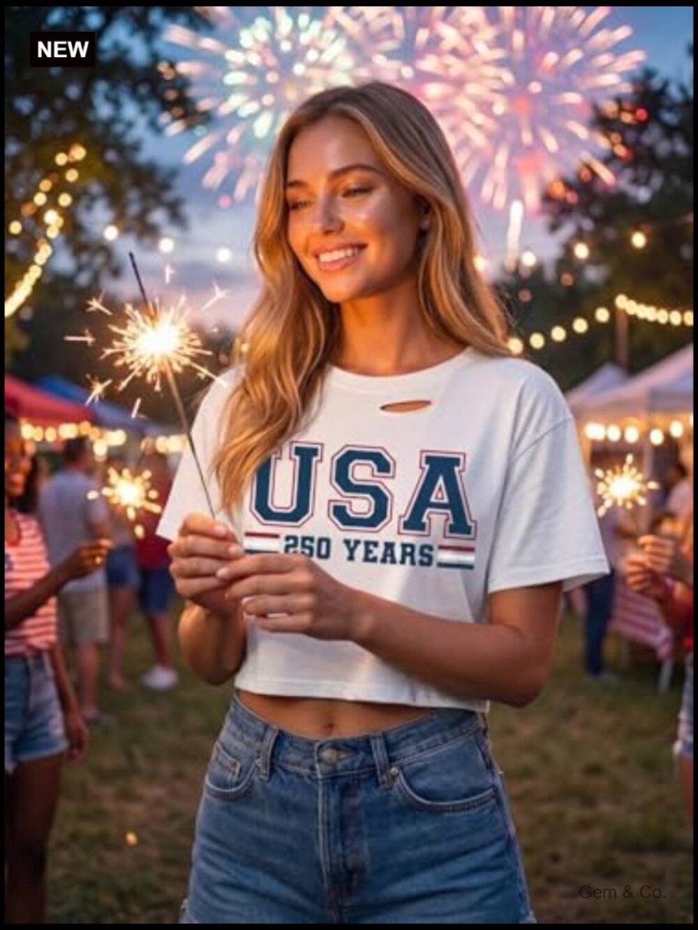 Patriotic USA Ripped Crop Top Tee - 250th Anniversary - Picture 2 of 7